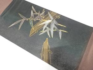 未使用品　金通し　螺鈿　八ッ橋に笹模様　袋帯